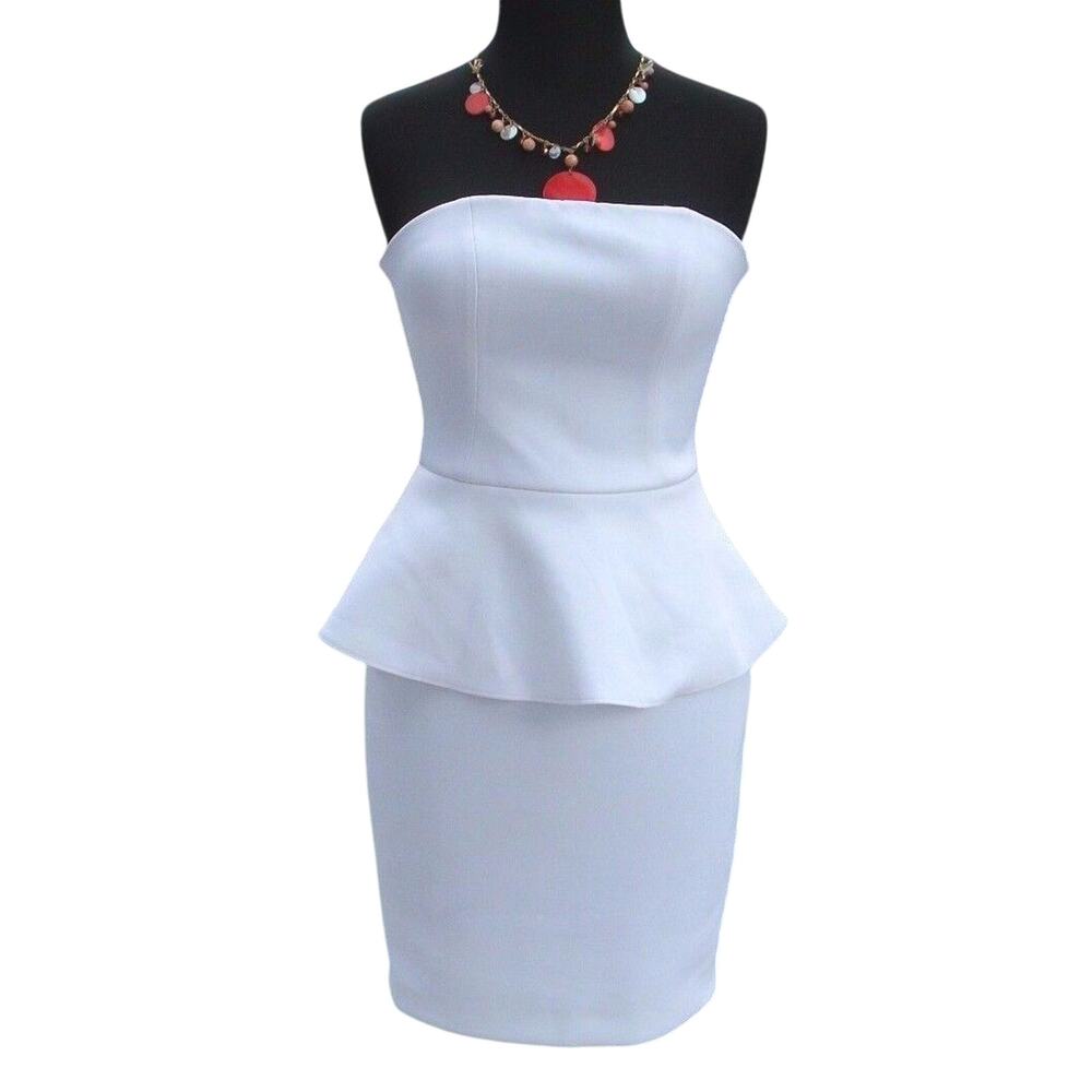 Cache Peplum White Strapless Event Dress New Lined Built In Bra Stretch $168 NWT